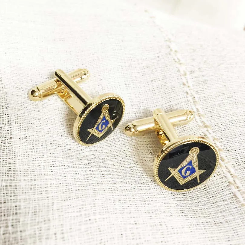 Black Round Shape Enamel Cufflinks Masonic Freemason Square and Compass Free Mason Men Enamel Cuff Links Masonry Sleeve Button