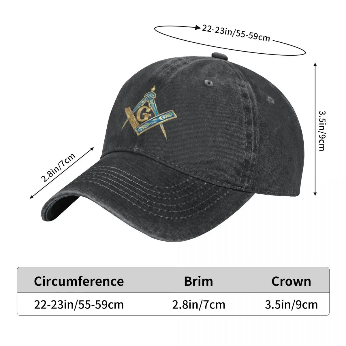 Blue Gold Baseball Caps Peaked Cap Freemason Gold Square Compass Sun Shade Hats for Men