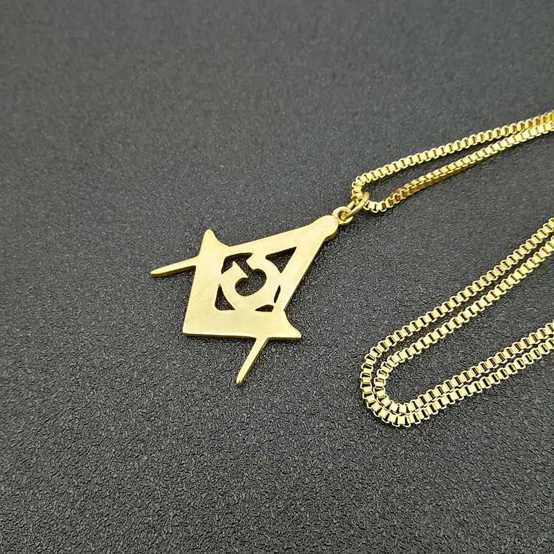 Men's Gold color Masonic Symbol Pendant Necklace 316L Stainless Steel Fashion Punk Retro Freemason Pendant