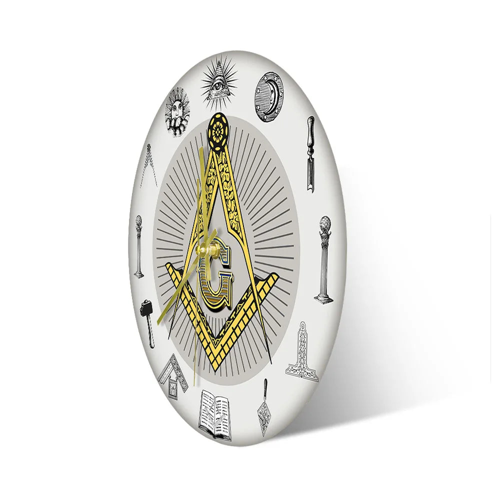 The Masonic Exchange White Square Compass Masonic Symbols Wall Clock Freemason Fancy Home Decor Clock Silent Quartz Wall Watch