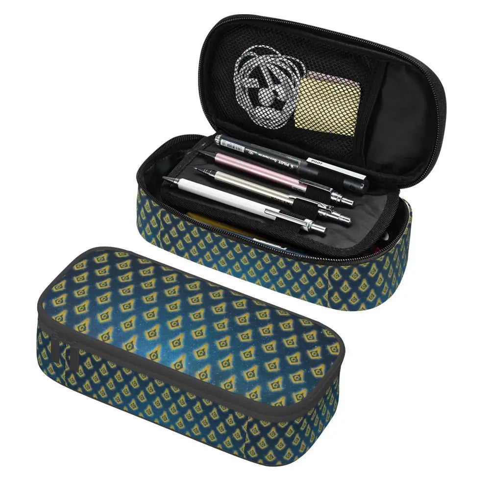 Custom Cute Gold Square Compass Masonic Freemason Pencil Cases for Freemasonry Mason Pencil Pouch School Accessories