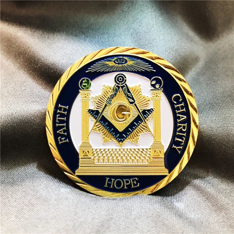 Masonic Brotherhood Challenge Coins All Seeing Eye Faith Hope Charity Proud Freemason Symbol Mason Collectibles for Brother Gift