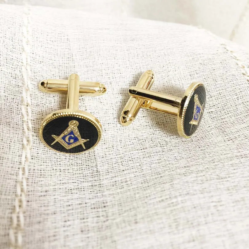Black Round Shape Enamel Cufflinks Masonic Freemason Square and Compass Free Mason Men Enamel Cuff Links Masonry Sleeve Button