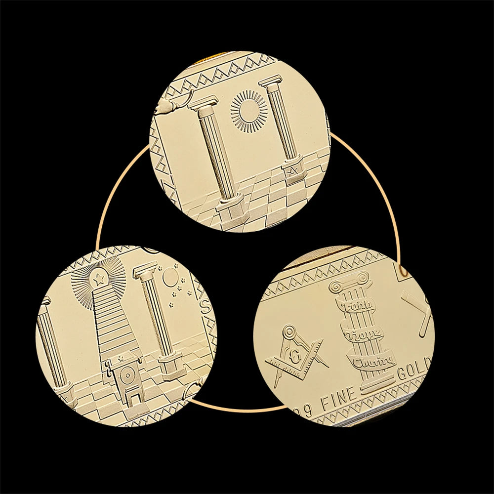 Freemasons Masonic Challenge Coin  Free and Accepted Masons Fine Gold Clad 3D Design With Case Cover