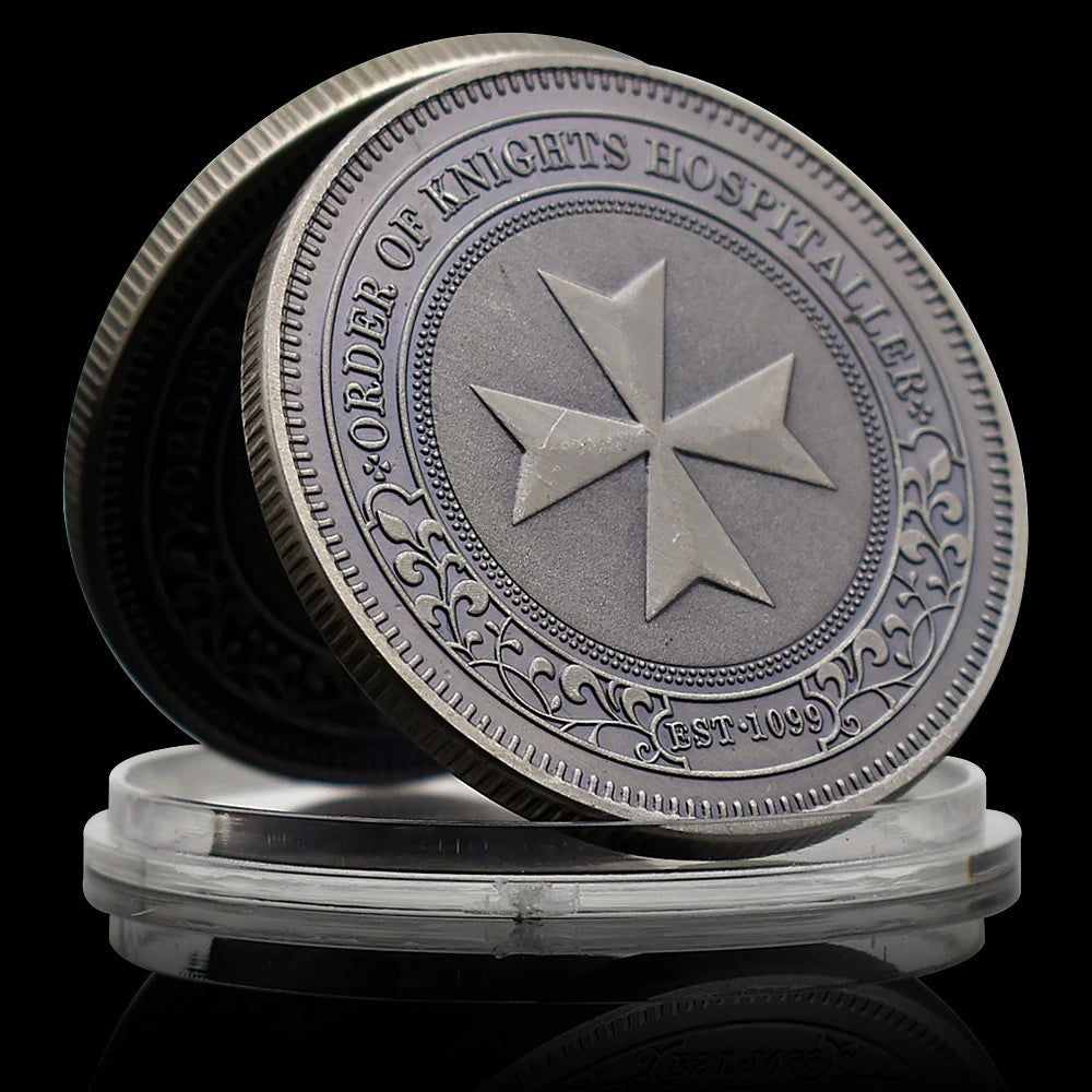 Order of Knights Hospitaller Commemorative Coin - Masonic Compass Square Emblem, Collectible Medieval Secret Society Coin