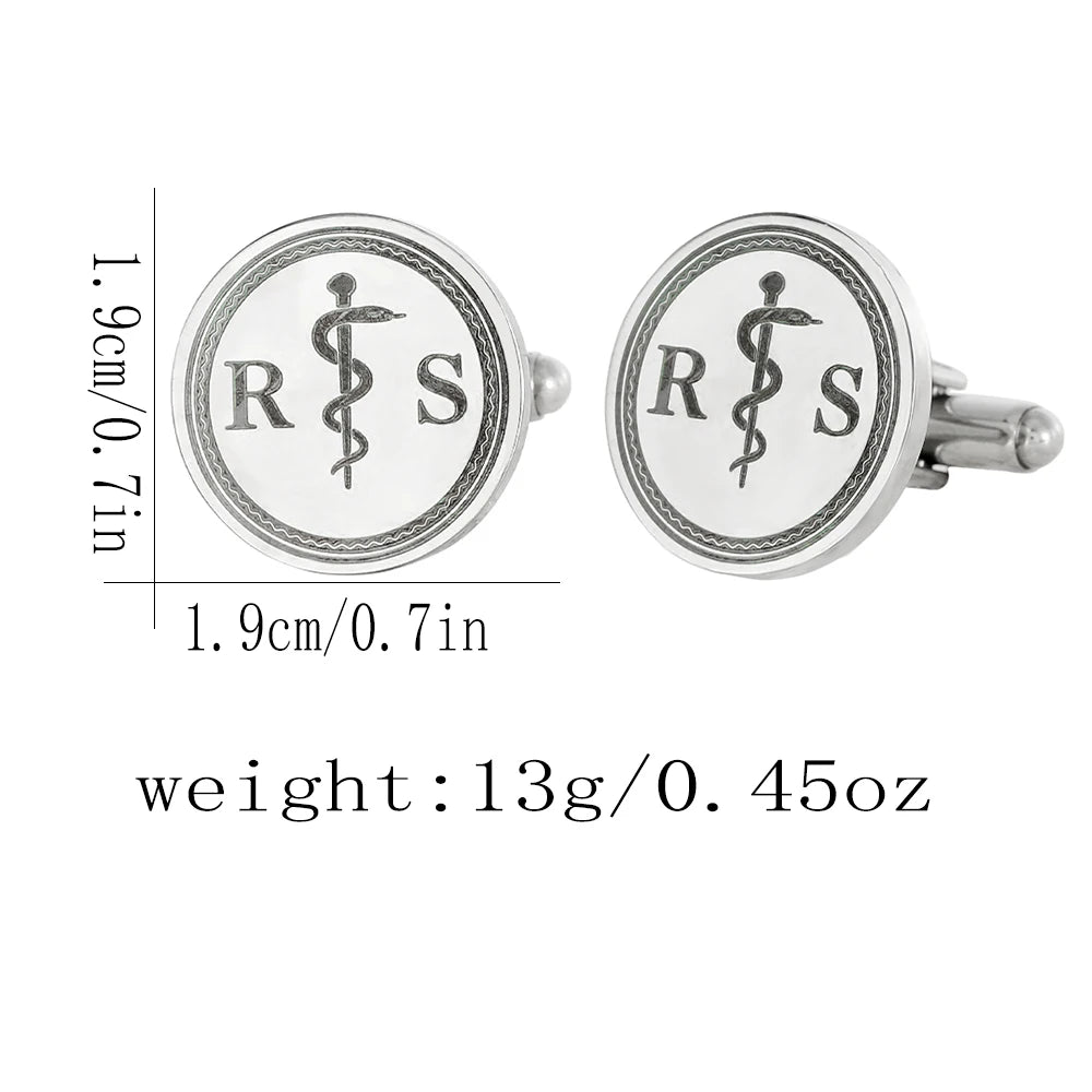 Asclepius Caduceus Masonic Legal Balance Symbol Pattern Mens Stainless Steel Cufflinks