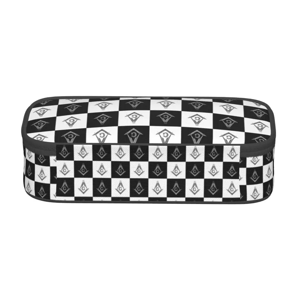 Custom Cute Gold Square Compass Masonic Freemason Pencil Cases for Freemasonry Mason Pencil Pouch School Accessories