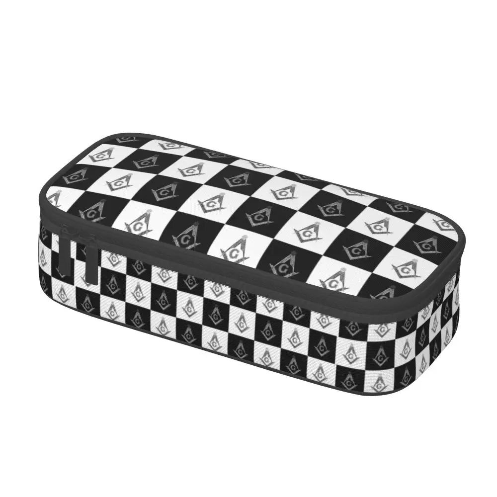 Custom Cute Gold Square Compass Masonic Freemason Pencil Cases for Freemasonry Mason Pencil Pouch School Accessories