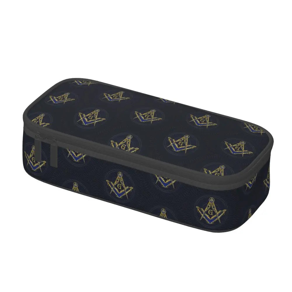 Custom Cute Gold Square Compass Masonic Freemason Pencil Cases for Freemasonry Mason Pencil Pouch School Accessories