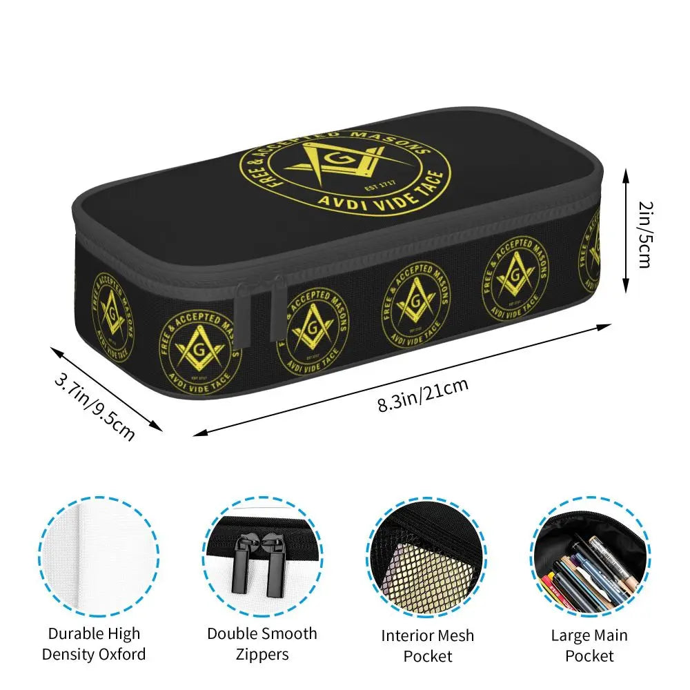 Custom Cute Gold Square Compass Masonic Freemason Pencil Cases for Freemasonry Mason Pencil Pouch School Accessories