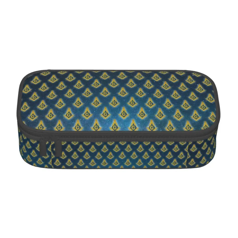 Custom Cute Gold Square Compass Masonic Freemason Pencil Cases for Freemasonry Mason Pencil Pouch School Accessories
