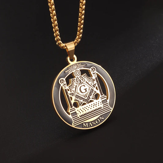 Fashion Gold Color Stainless Steel Masonic Medal Pendant Necklace