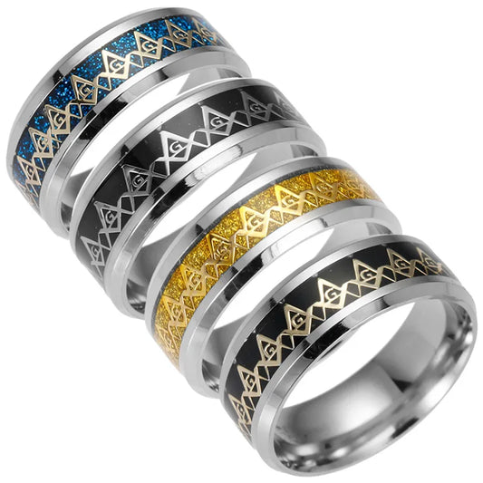 8MM Men's Stainless Steel Freemason Masonic Rings Anniversary Wedding Band