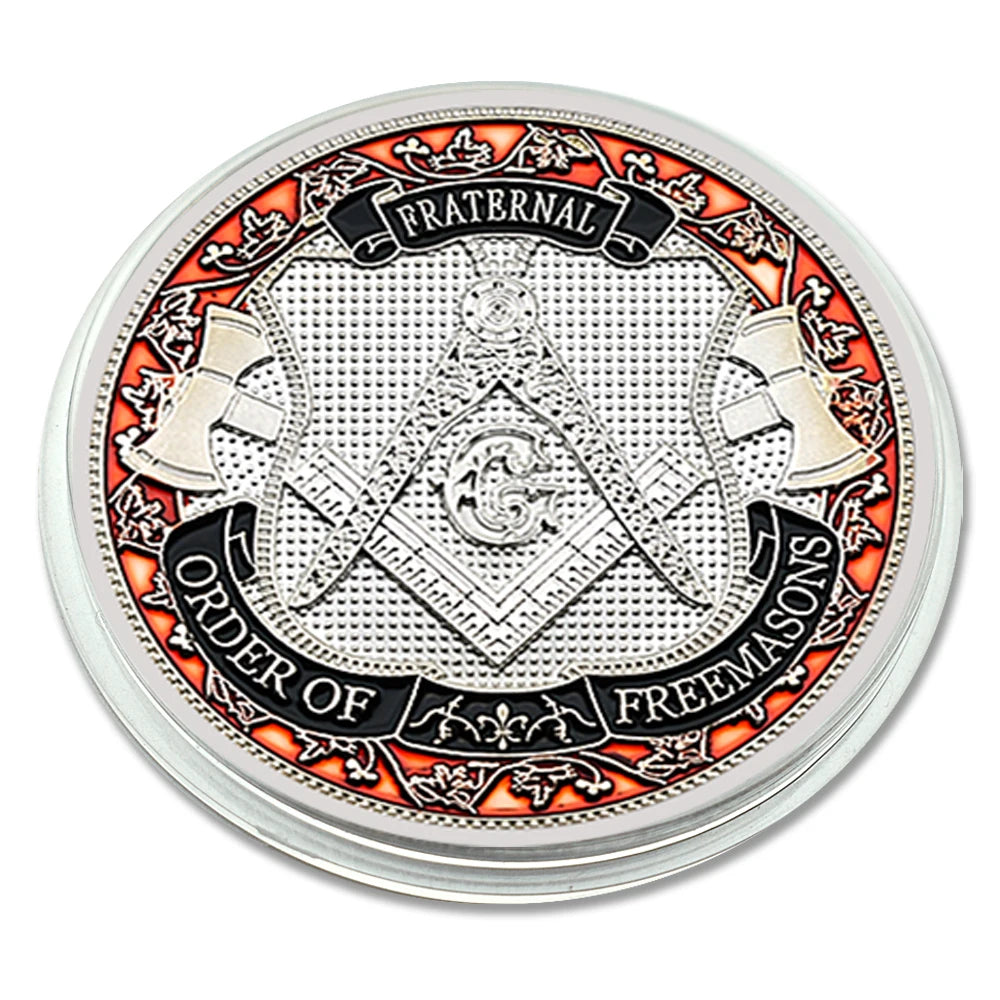Freemasons Silver Plated Coin Collectibles Souvenir Masonic Masons 3D Commemorative Medal Challenge Coin Gift