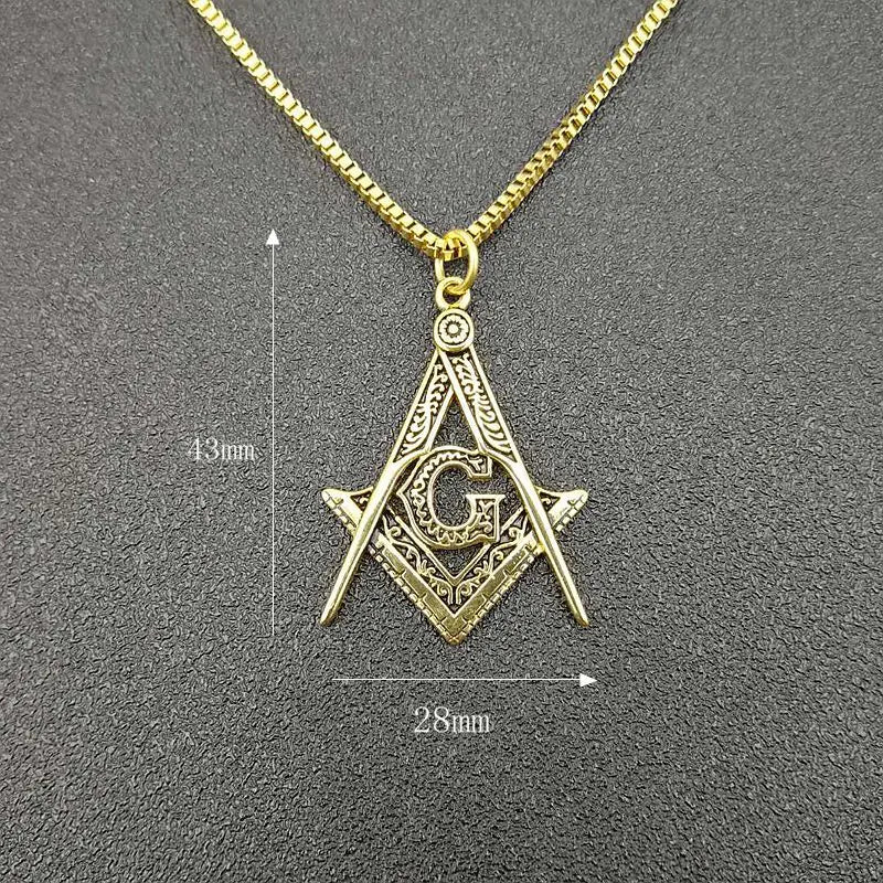 Men's Gold color Masonic Symbol Pendant Necklace 316L Stainless Steel Fashion Punk Retro Freemason Pendant