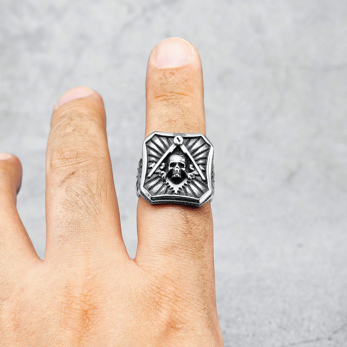 Masonic Skull Ring 316L Stainless Steel Men Eye of Truth Freemasonry Rock for Rider Male Boyfriend Jewelry Best Gift Wholesale