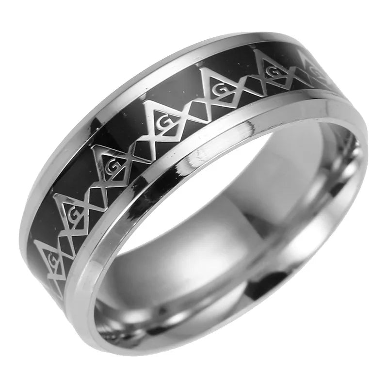8MM Men's Stainless Steel Freemason Masonic Rings Anniversary Wedding Band