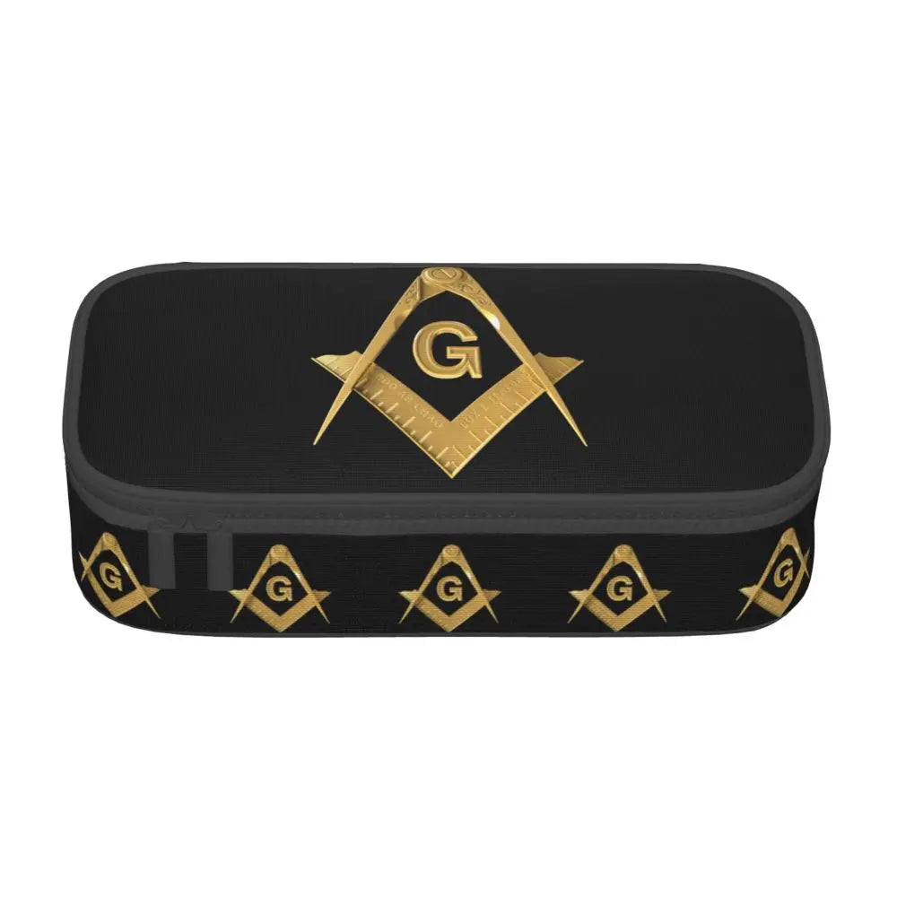 Custom Cute Gold Square Compass Masonic Freemason Pencil Cases for Freemasonry Mason Pencil Pouch School Accessories