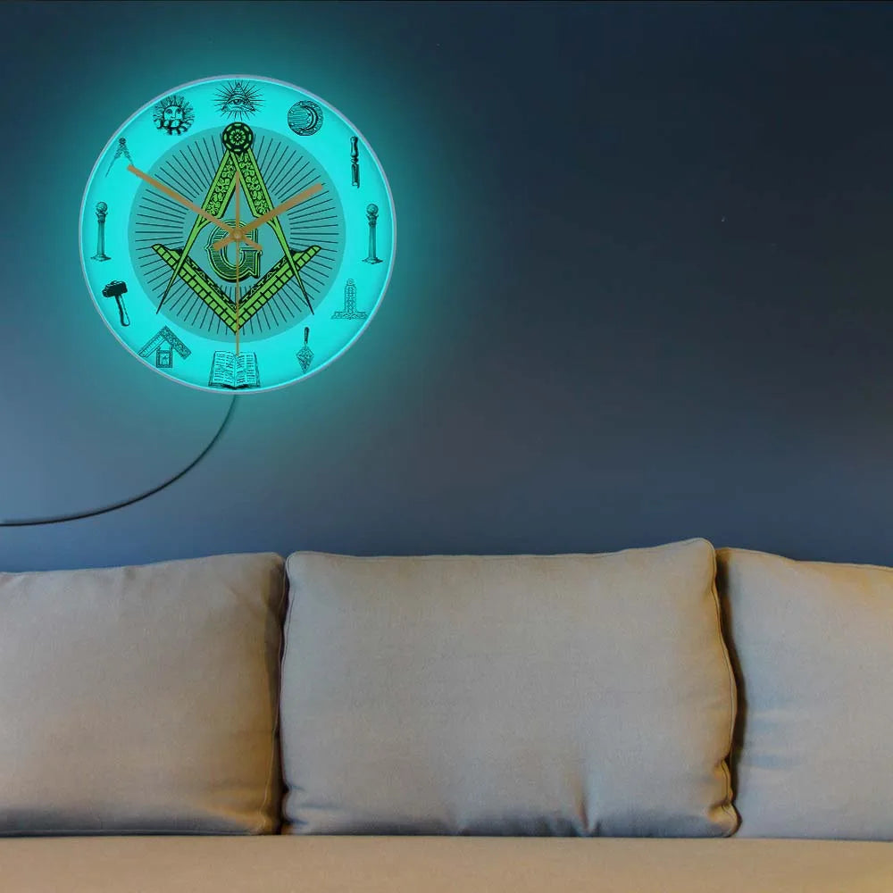 The Masonic Exchange White Square Compass Masonic Symbols Wall Clock Freemason Fancy Home Decor Clock Silent Quartz Wall Watch