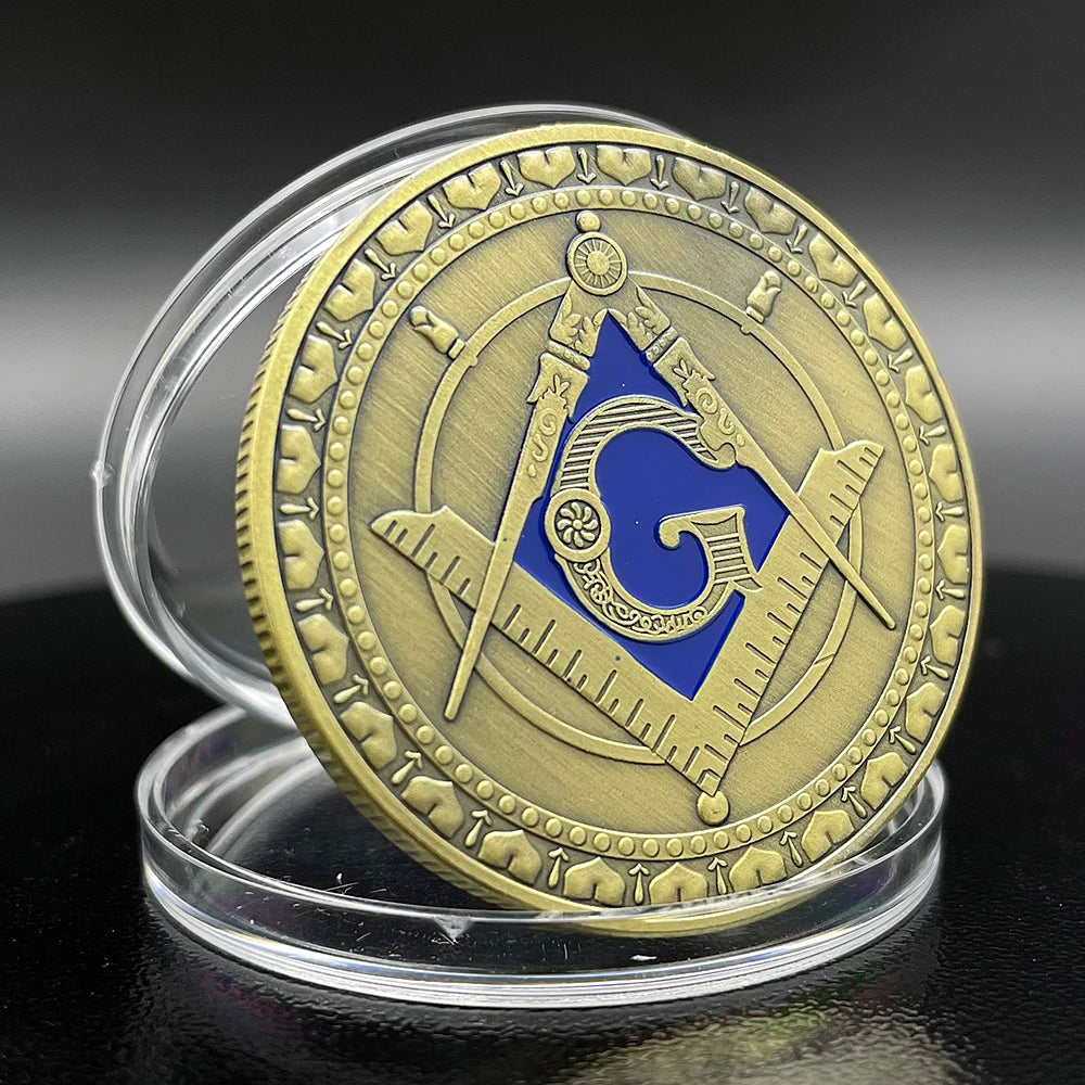 Freemasons Bronze Coin Collectibles Masonic Freemason Badge Token Brotherhood Commemorative Coin in Capsule Souvenir