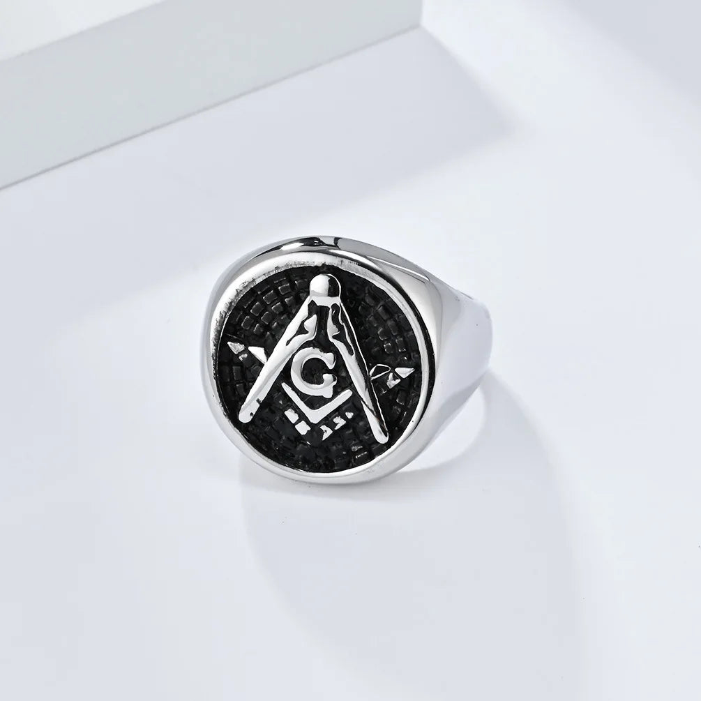 Men's Stainless Steel Vintage Masonic Freemason Rings Free and Accepted Master Masons Symbol Jewelry