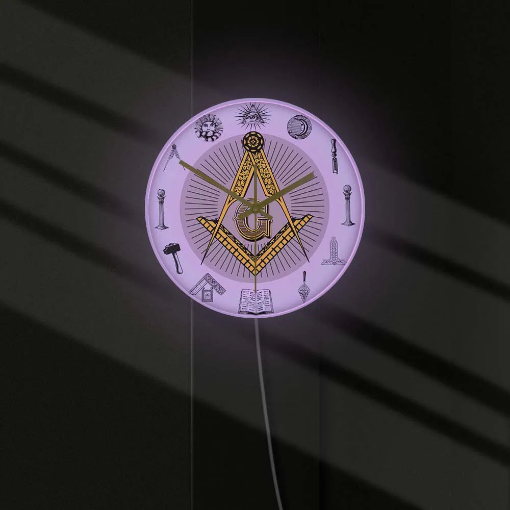 The Masonic Exchange White Square Compass Masonic Symbols Wall Clock Freemason Fancy Home Decor Clock Silent Quartz Wall Watch