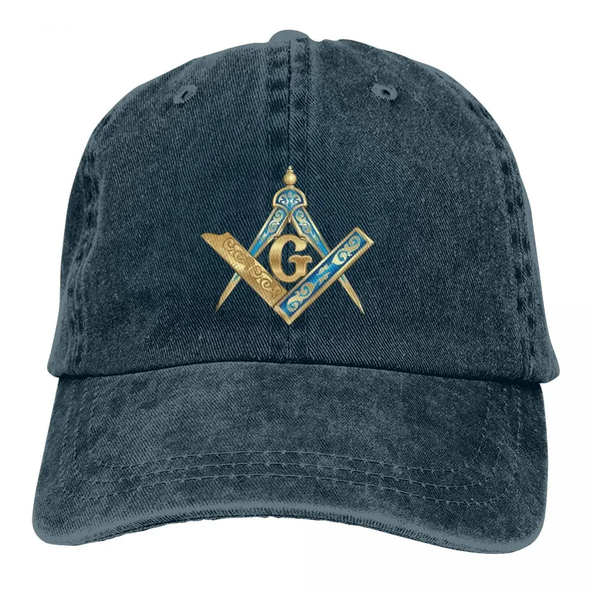 Blue Gold Baseball Caps Peaked Cap Freemason Gold Square Compass Sun Shade Hats for Men
