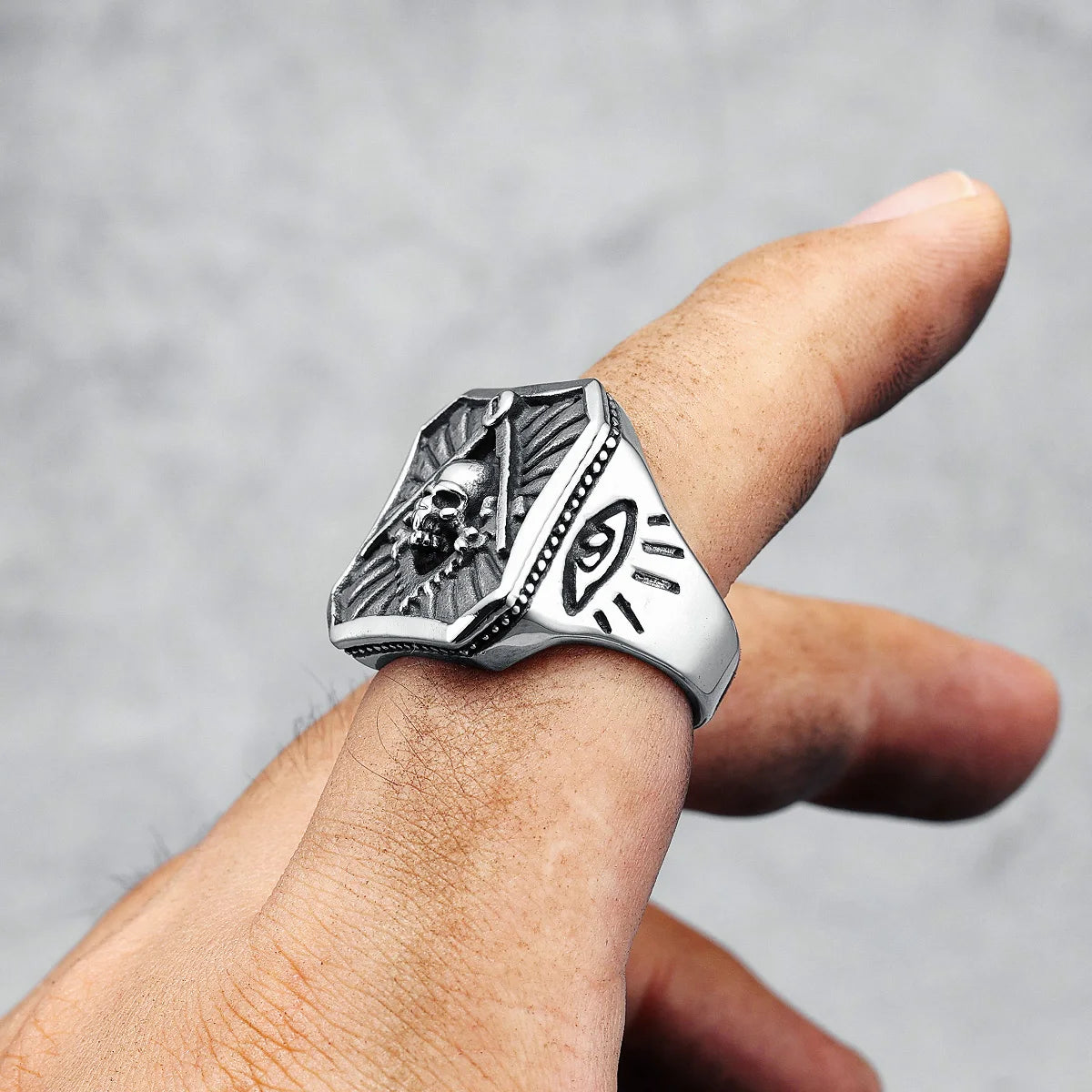 Masonic Skull Ring 316L Stainless Steel Men Eye of Truth Freemasonry Rock for Rider Male Boyfriend Jewelry Best Gift Wholesale
