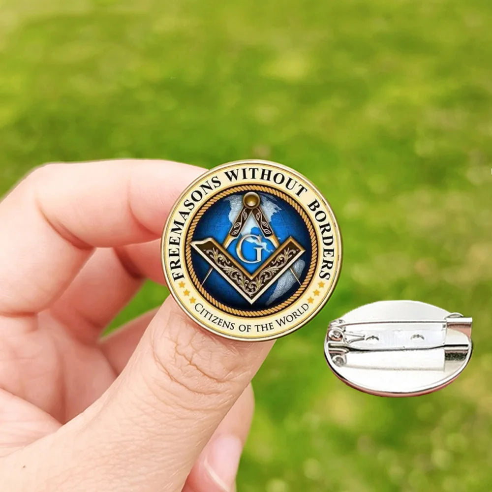 Masonic Pin Badge Glass Round Mason Freemason and Eye Photo Handmade Brooches for Men Women Accessories