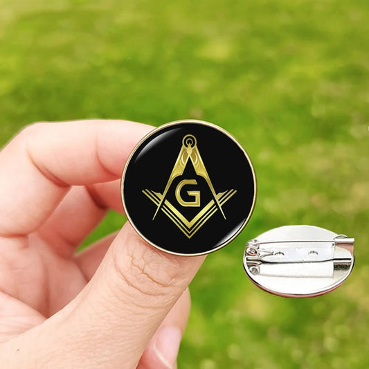 Masonic Pin Badge Glass Round Mason Freemason and Eye Photo Handmade Brooches for Men Women Accessories