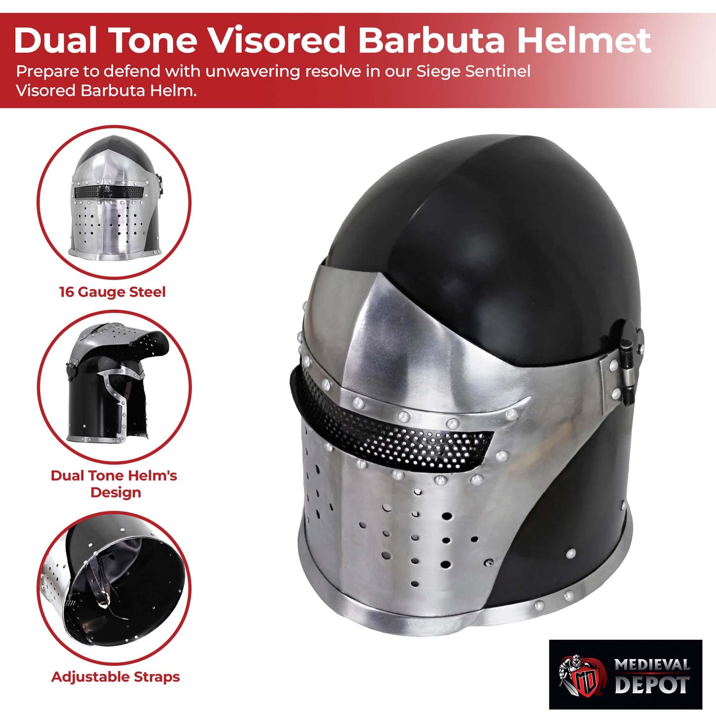 Siege Sentinel Dual Tone Visored Barbuta Helmet