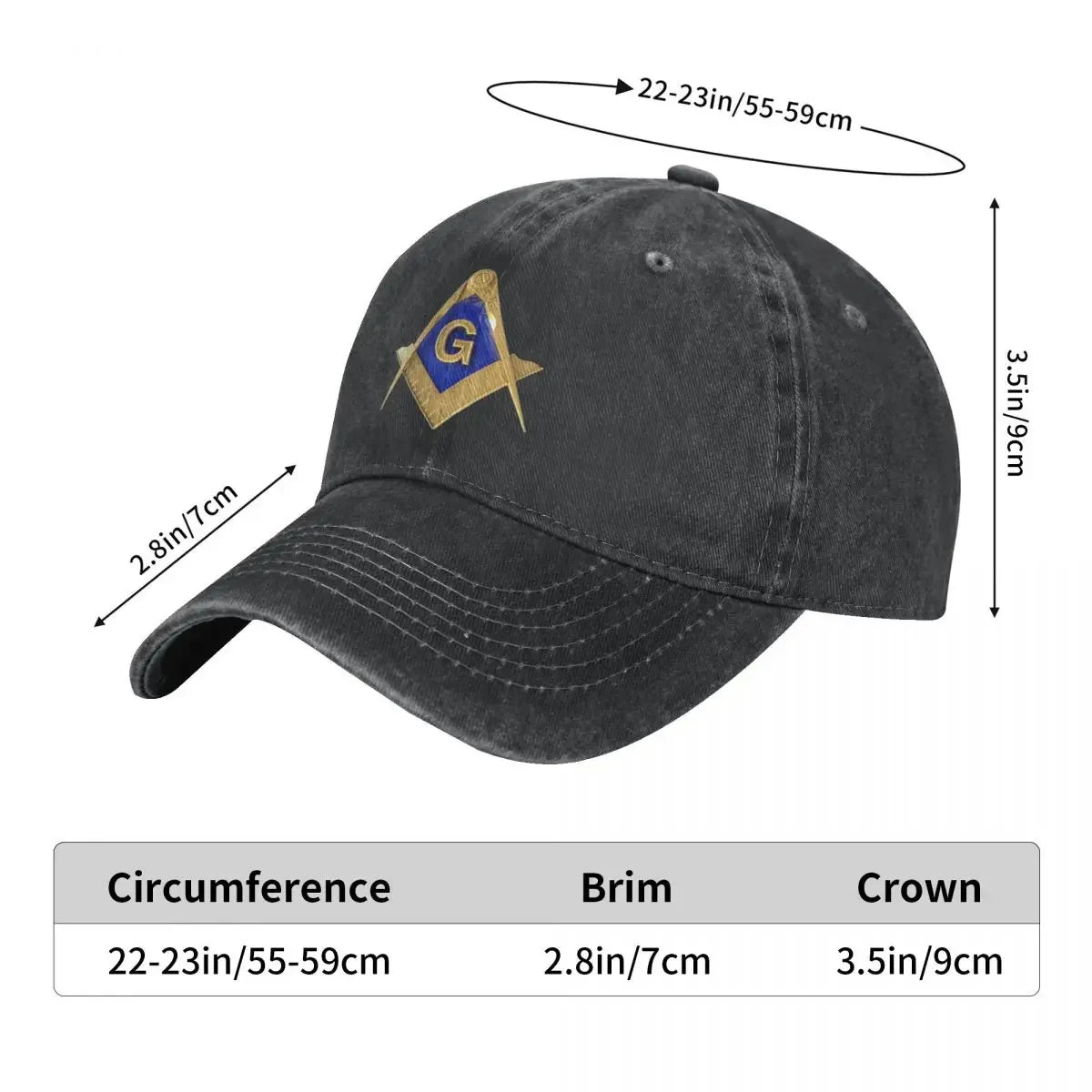 Baseball Cap Snapback Hat Punk Gold Square Compass Masonic Freemason