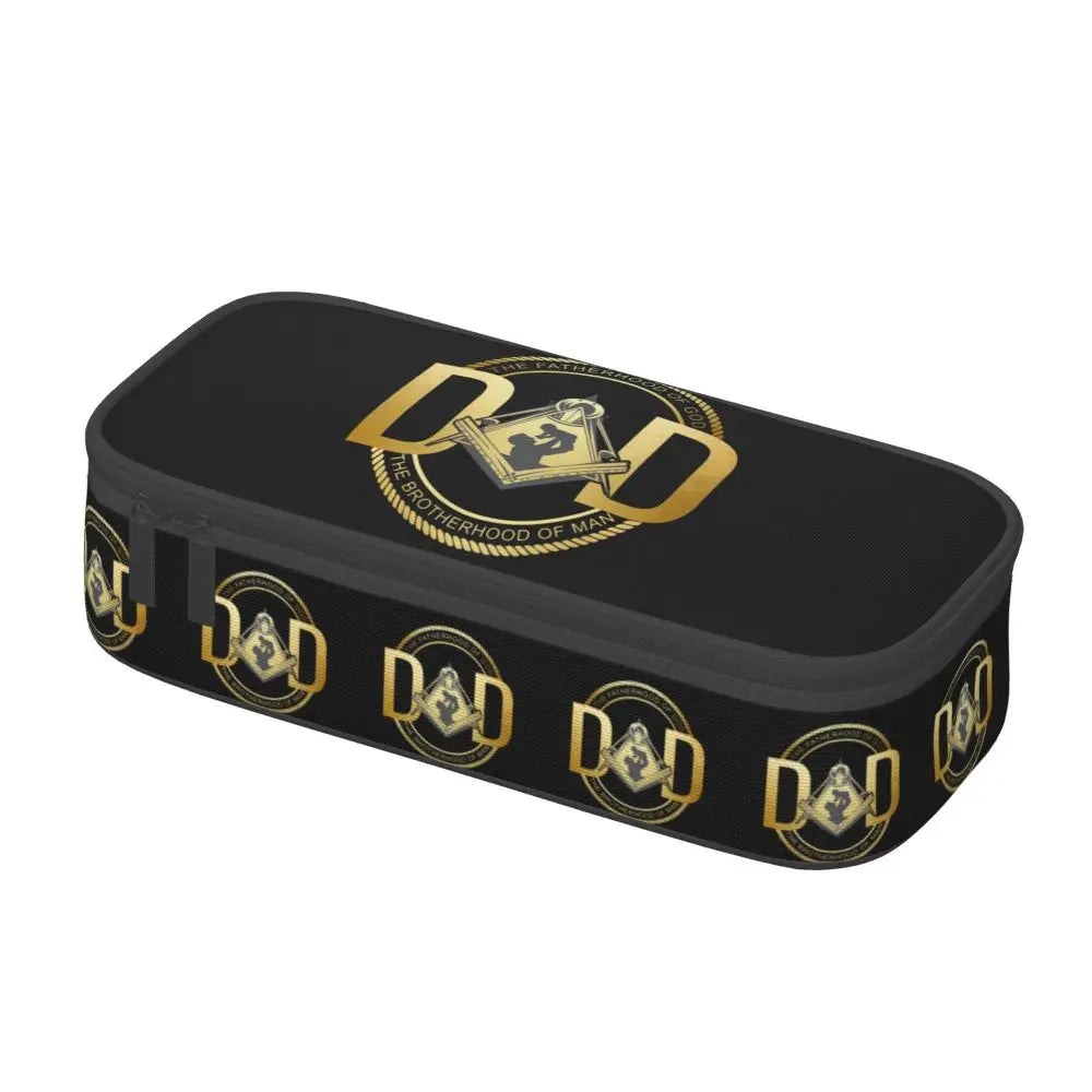Custom Cute Gold Square Compass Masonic Freemason Pencil Cases for Freemasonry Mason Pencil Pouch School Accessories
