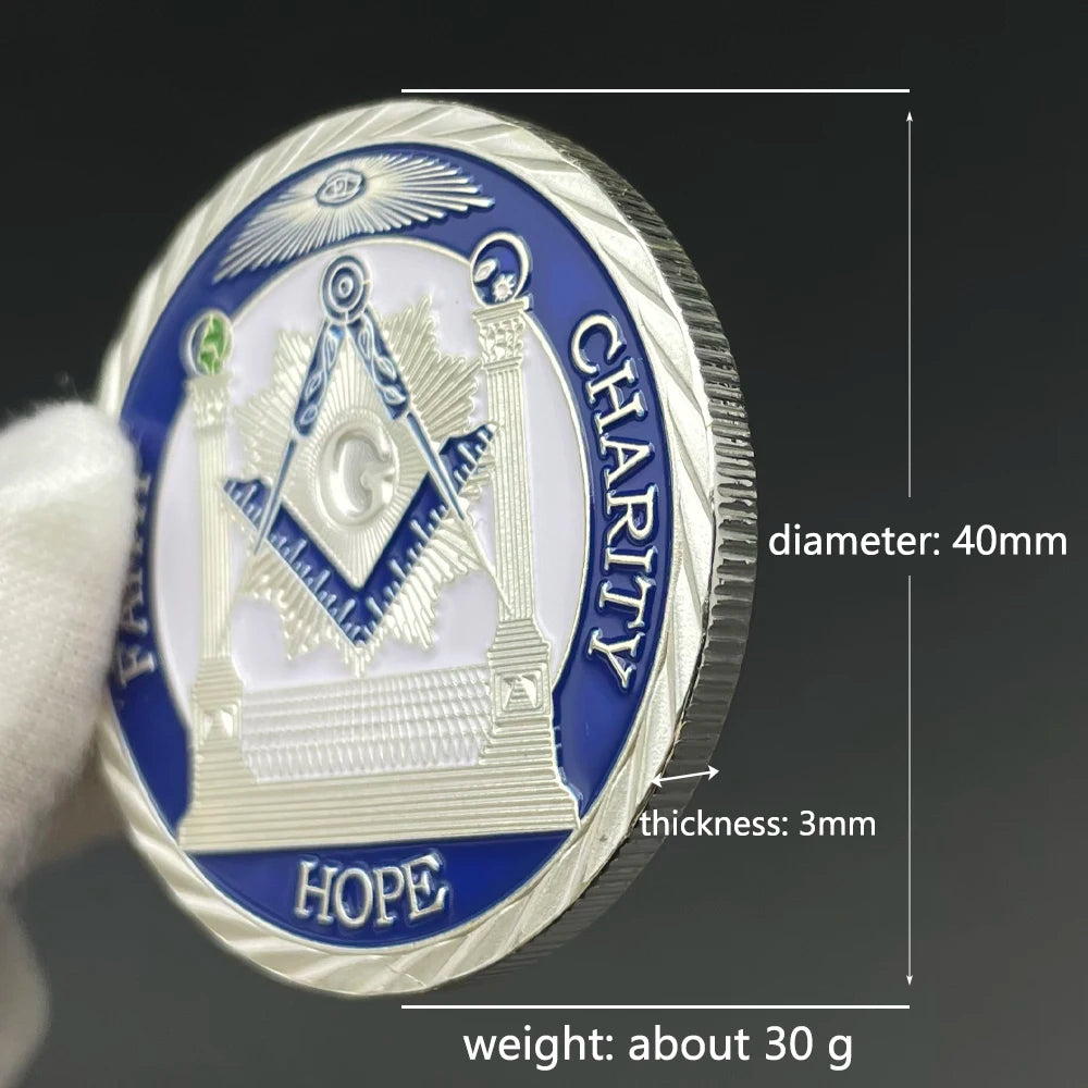 Masonic Freemason Badge Silver Coin Faith Hope Charity Badge Token Brotherhood Commemorative Coin in Capsule Souvenir