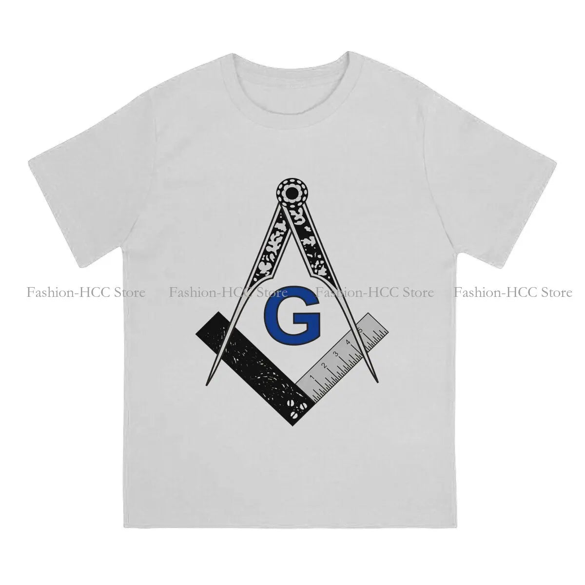 Black White Blue Harajuku Polyester TShirt Freemason Gold Square Compass Style Tops Casual T Shirt Male Tee