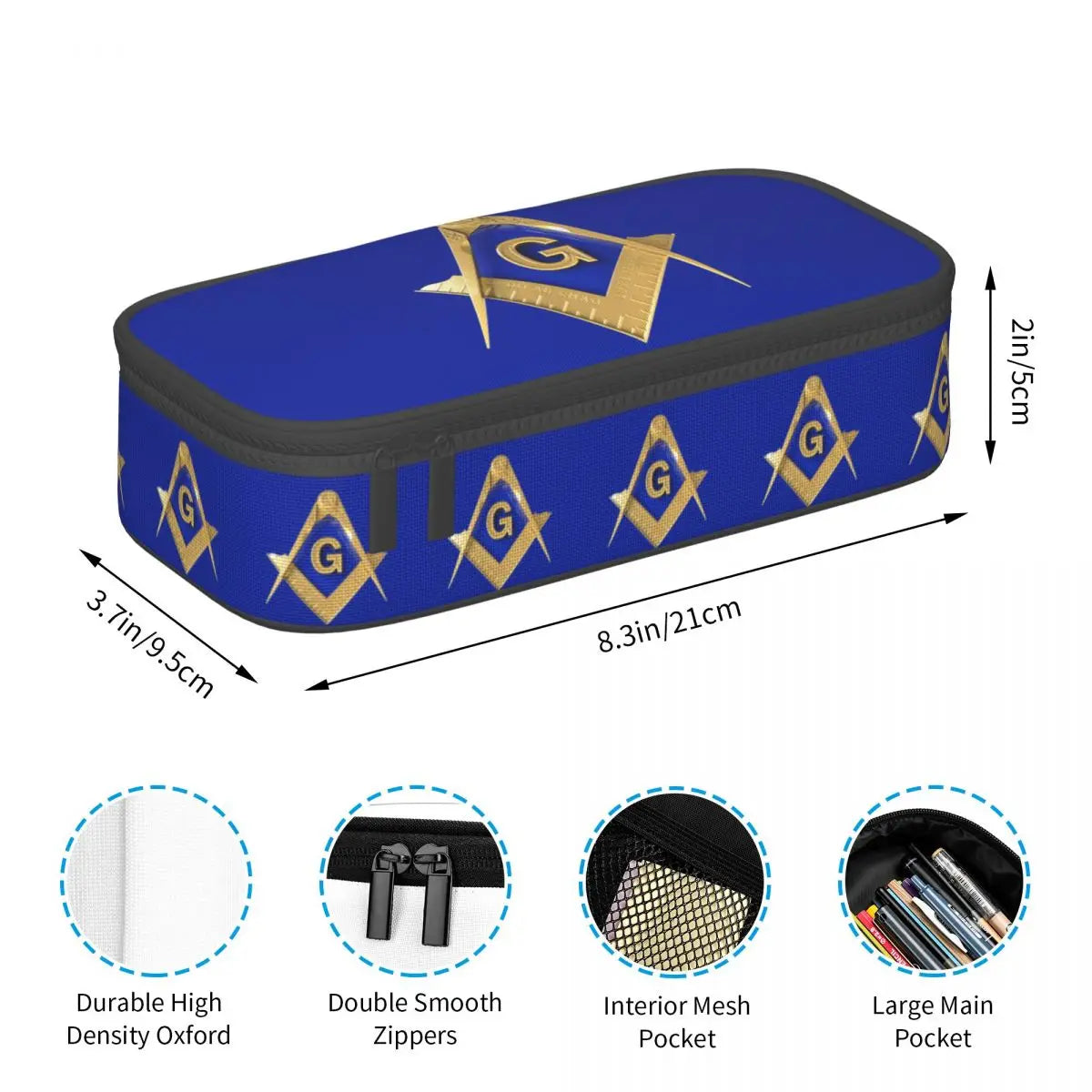 Custom Cute Gold Square Compass Masonic Freemason Pencil Cases for Freemasonry Mason Pencil Pouch School Accessories