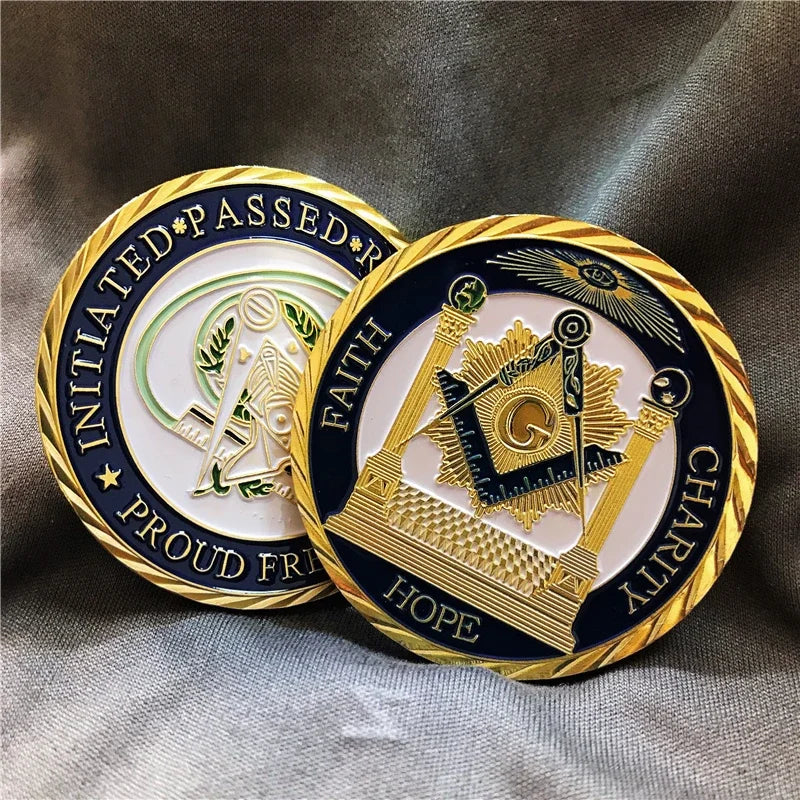 Masonic Brotherhood Challenge Coins All Seeing Eye Faith Hope Charity Proud Freemason Symbol Mason Collectibles for Brother Gift