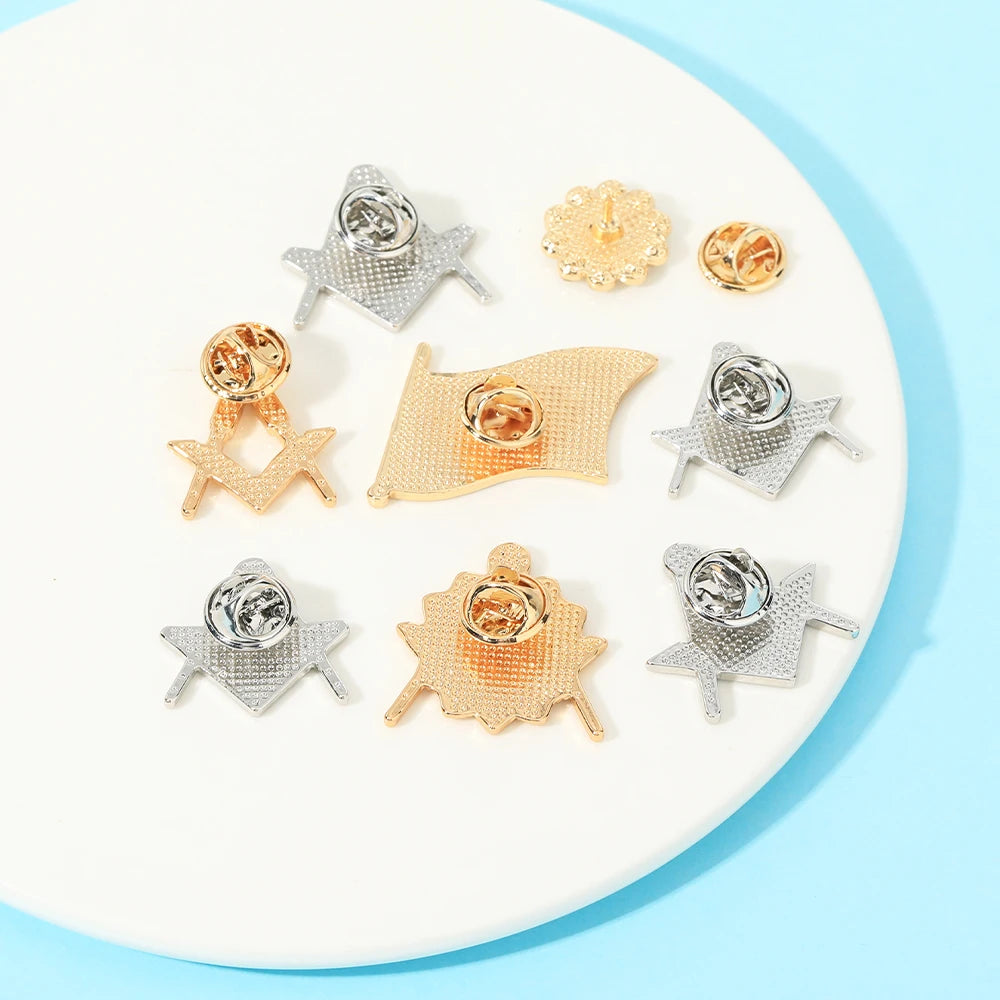 8 Styles Classic Masonic Symbols Enamel Brooches Funny Freemason Emblem Golden Pins