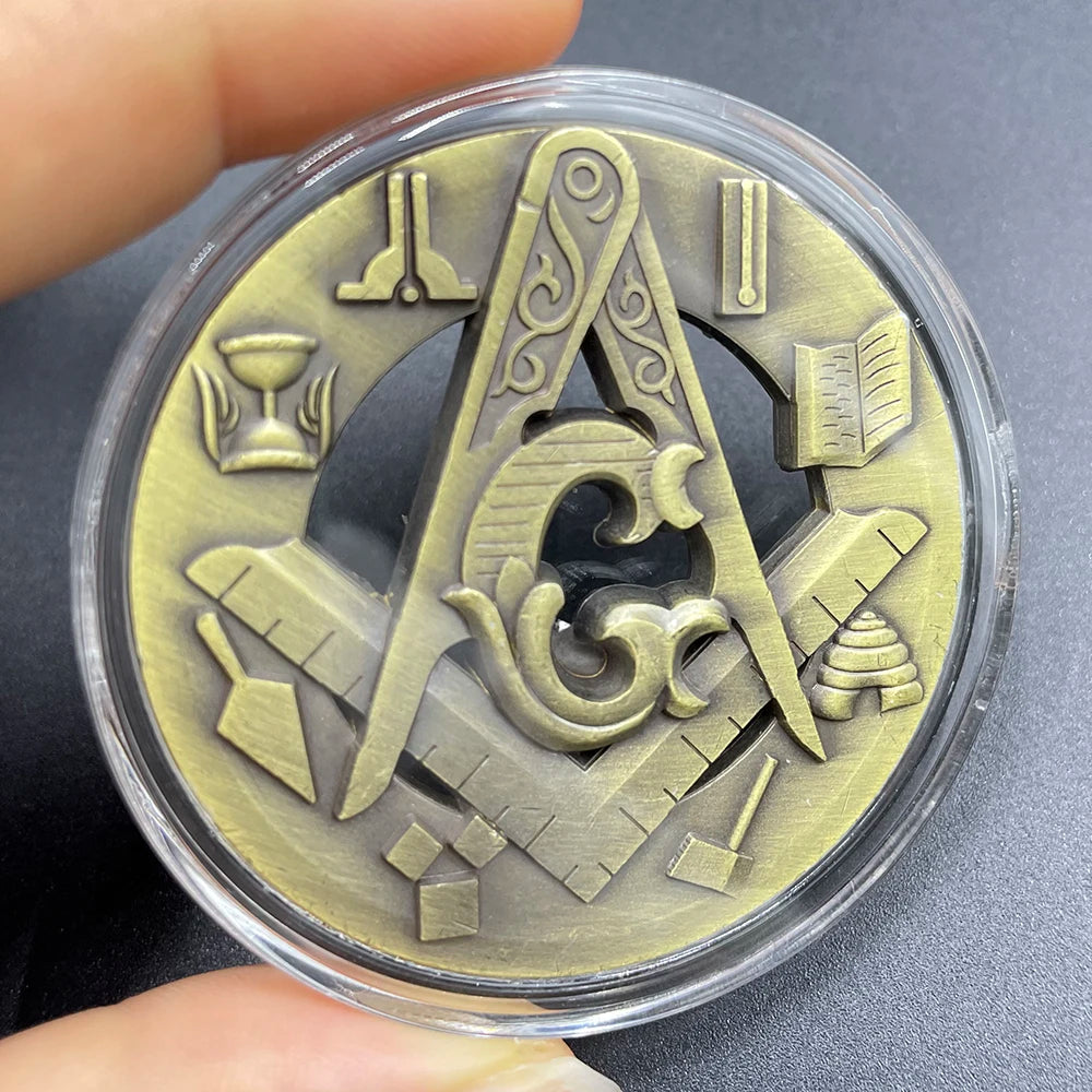 Freemasonry Coin Masonic Freemason Badge Token Free Mason's Symbol Bronze Hollow Carving Challenge Coin Collection