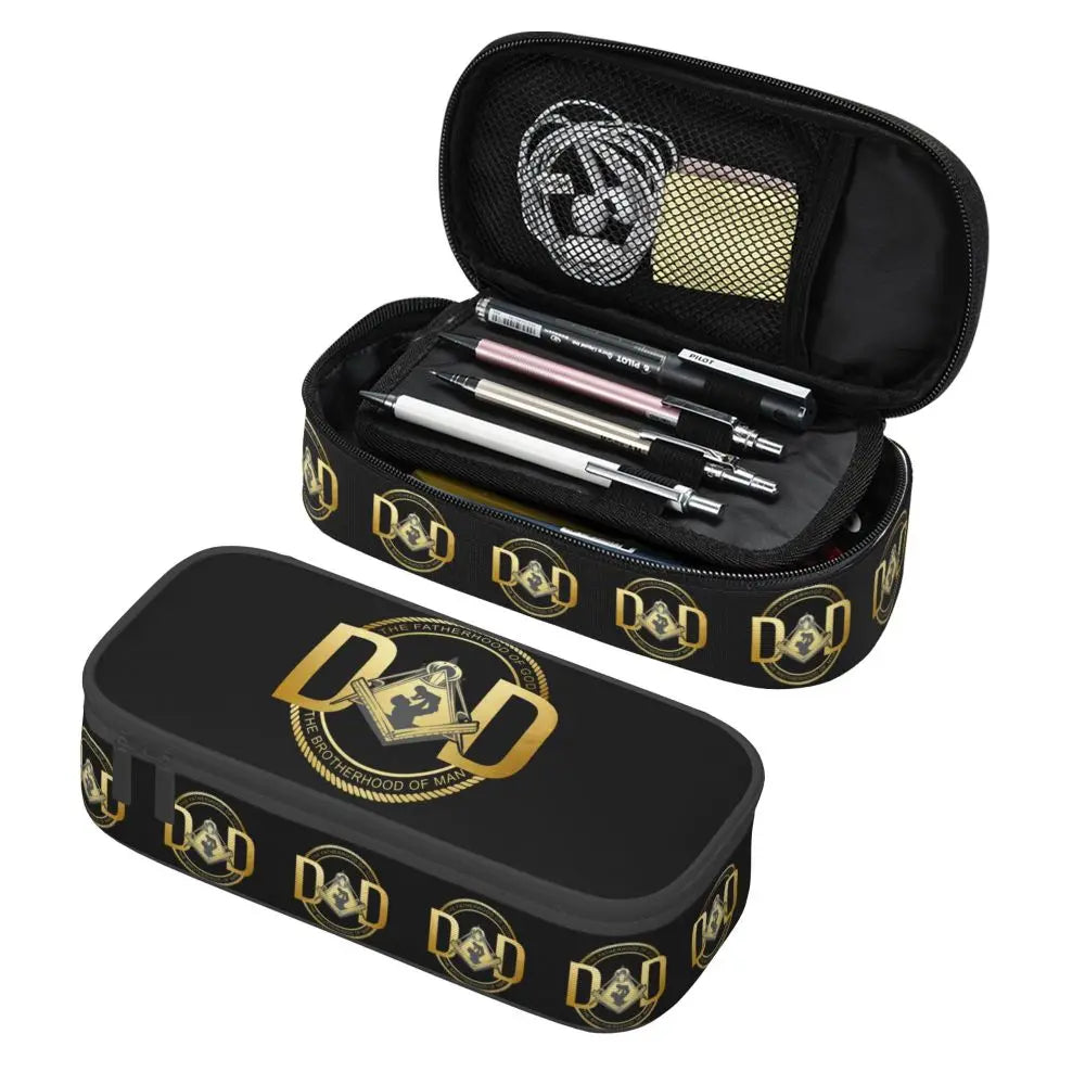 Custom Cute Gold Square Compass Masonic Freemason Pencil Cases for Freemasonry Mason Pencil Pouch School Accessories