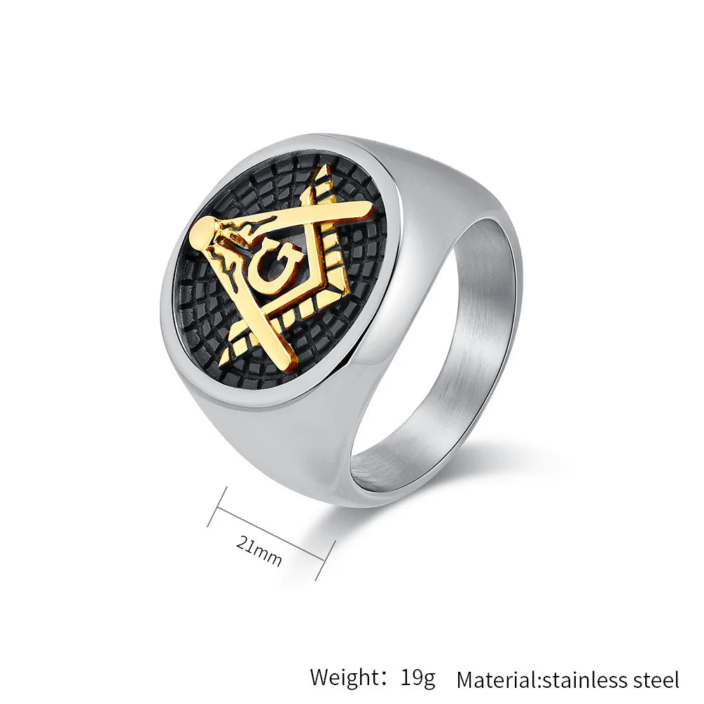 Men's Stainless Steel Vintage Masonic Freemason Rings Free and Accepted Master Masons Symbol Jewelry