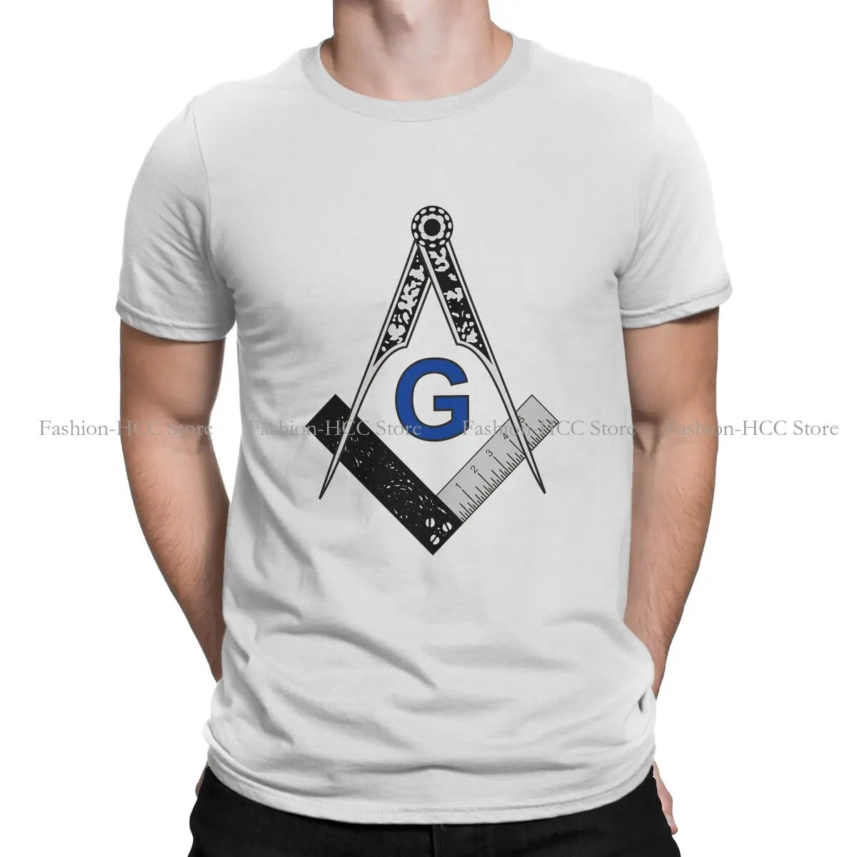 Black White Blue Harajuku Polyester TShirt Freemason Gold Square Compass Style Tops Casual T Shirt Male Tee