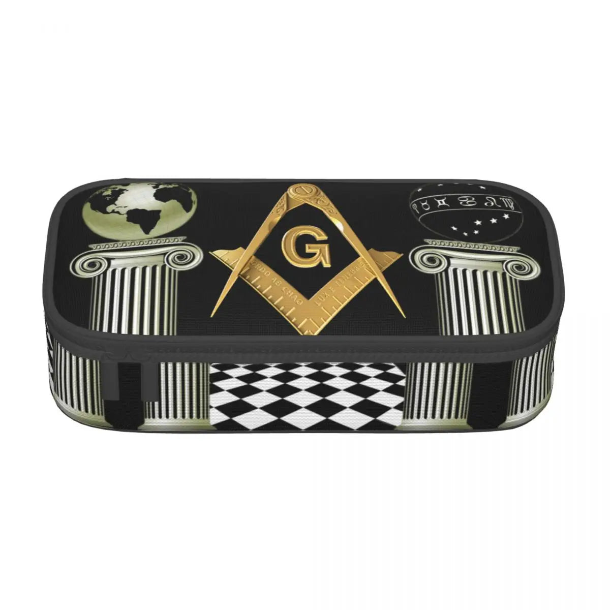 Custom Cute Gold Square Compass Masonic Freemason Pencil Cases for Freemasonry Mason Pencil Pouch School Accessories