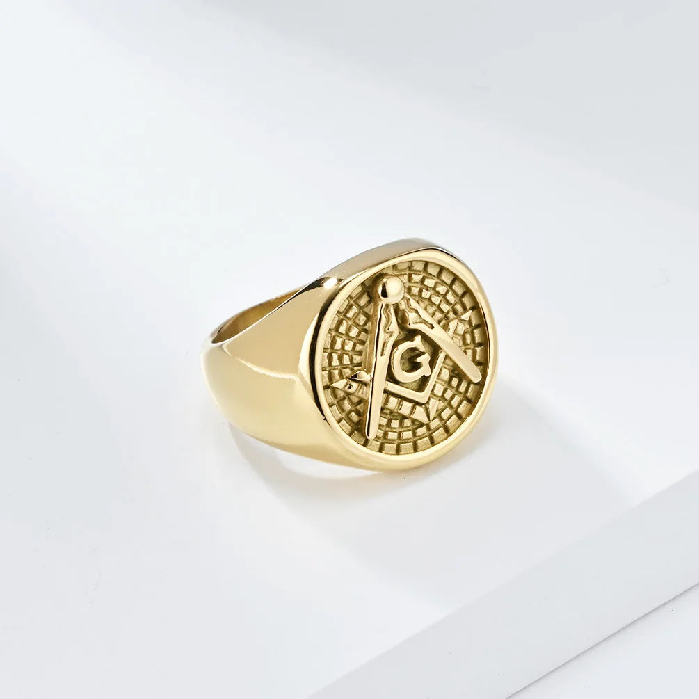Men's Stainless Steel Vintage Masonic Freemason Rings Free and Accepted Master Masons Symbol Jewelry