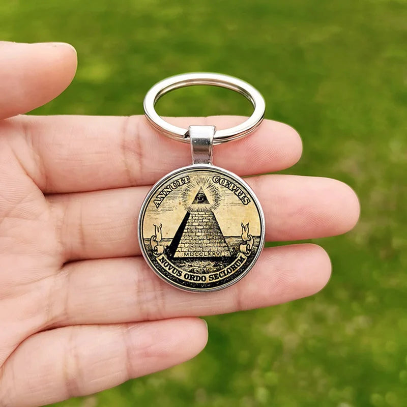 Free Mason Keychain Glass Cabochon Pendant Freemason Symbol Charm Masonic Accessories for Men Women Keychains Bag Keyring Gift