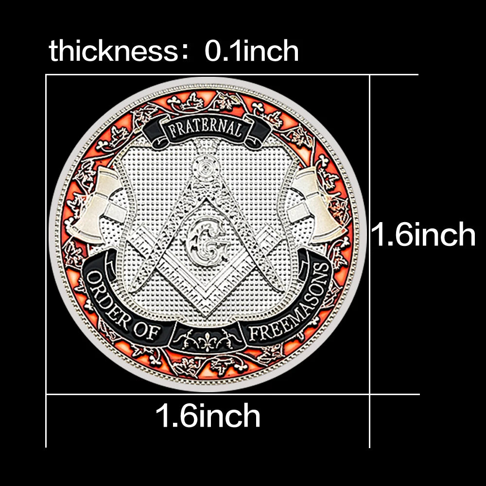 Freemasons Silver Plated Coin Collectibles Souvenir Masonic Masons 3D Commemorative Medal Challenge Coin Gift