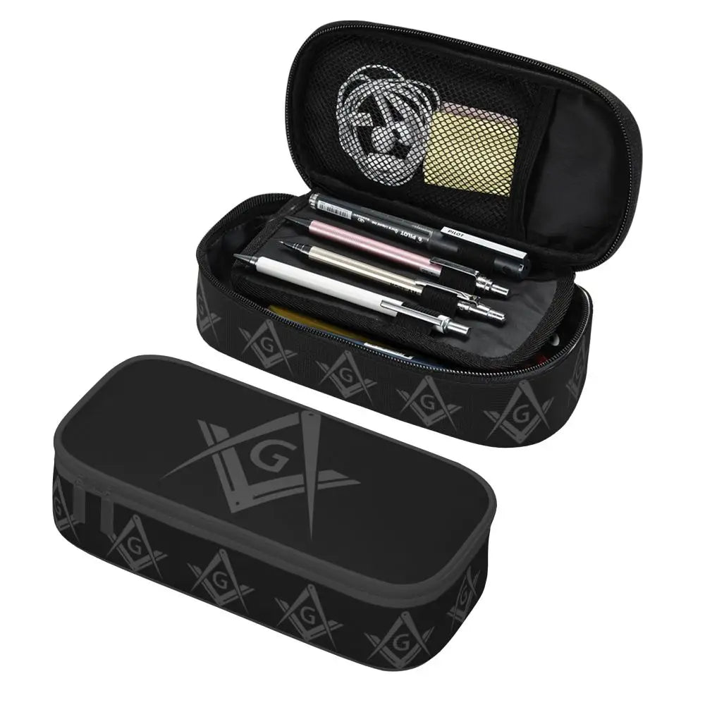 Custom Cute Gold Square Compass Masonic Freemason Pencil Cases for Freemasonry Mason Pencil Pouch School Accessories