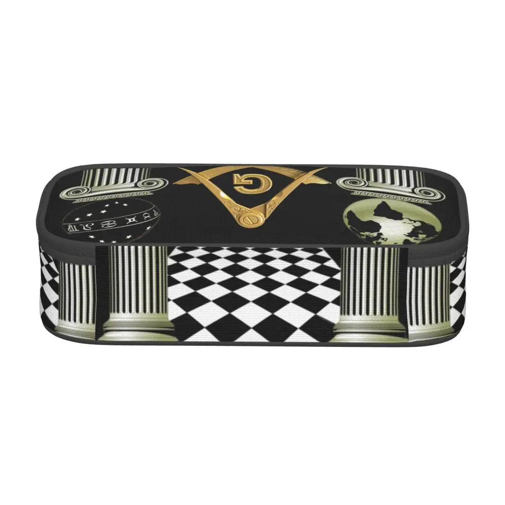 Custom Cute Gold Square Compass Masonic Freemason Pencil Cases for Freemasonry Mason Pencil Pouch School Accessories