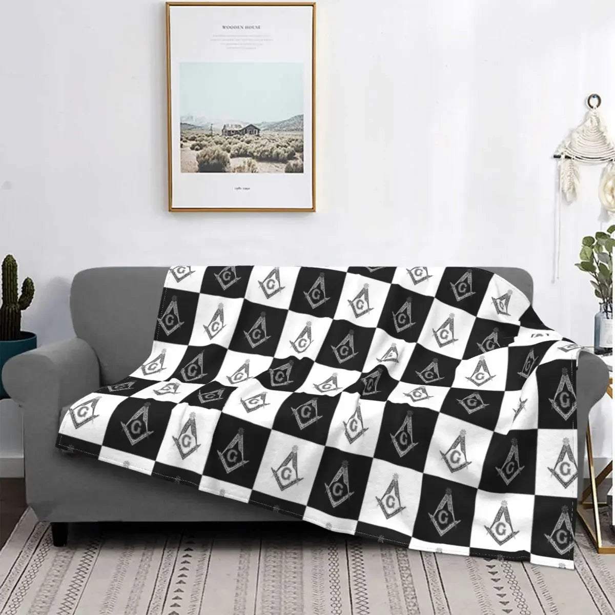 Freemason Checkered Pattern Flannel Blanket Masonic Mason Funny Throw