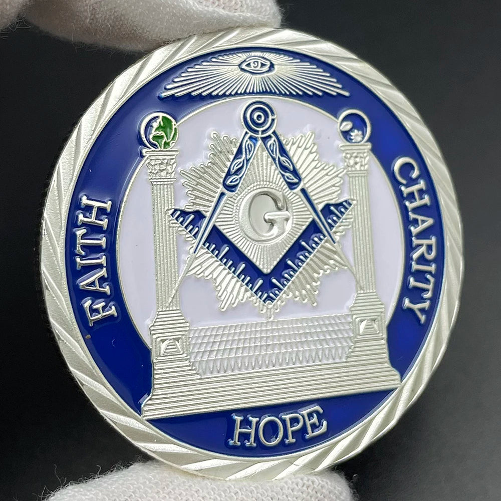 Masonic Freemason Badge Silver Coin Faith Hope Charity Badge Token Brotherhood Commemorative Coin in Capsule Souvenir